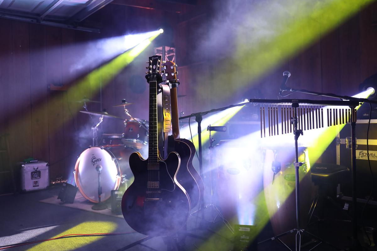 Different types of acoustic guitars displayed together