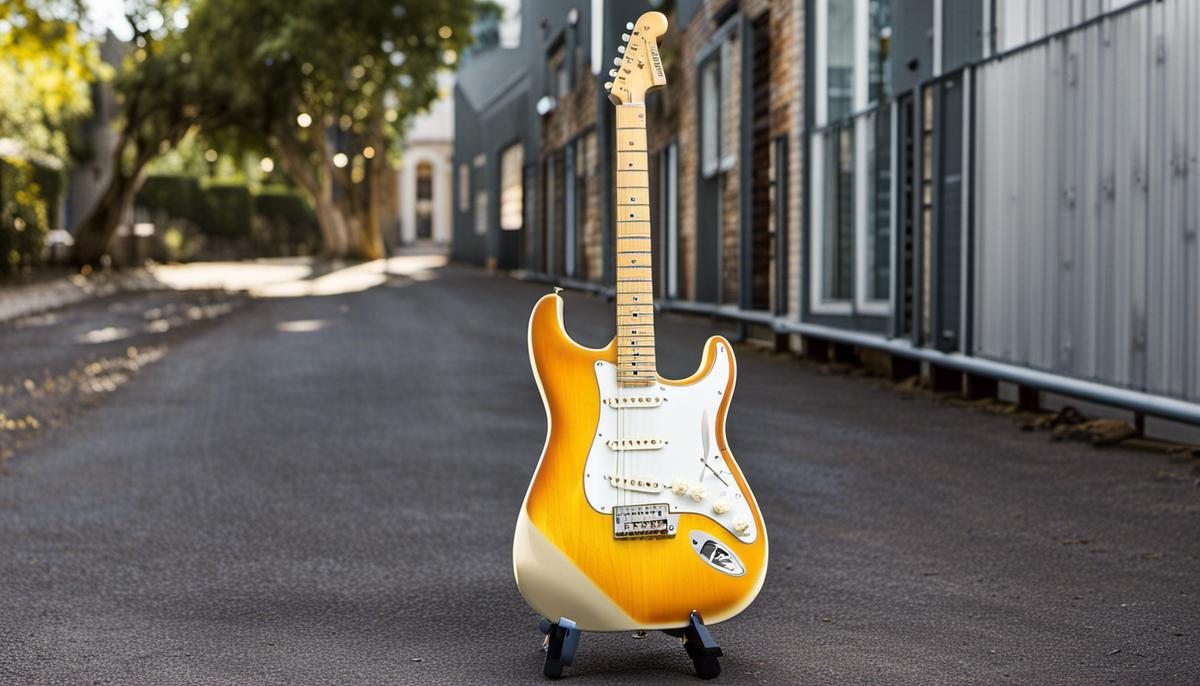 A legendary Fender Stratocaster guitar, representing decades of iconic music history.