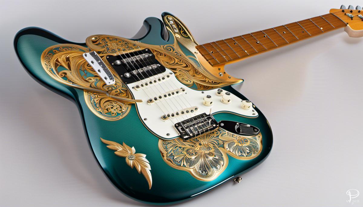 An image of a Fender Stratocaster guitar with its iconic design and features.