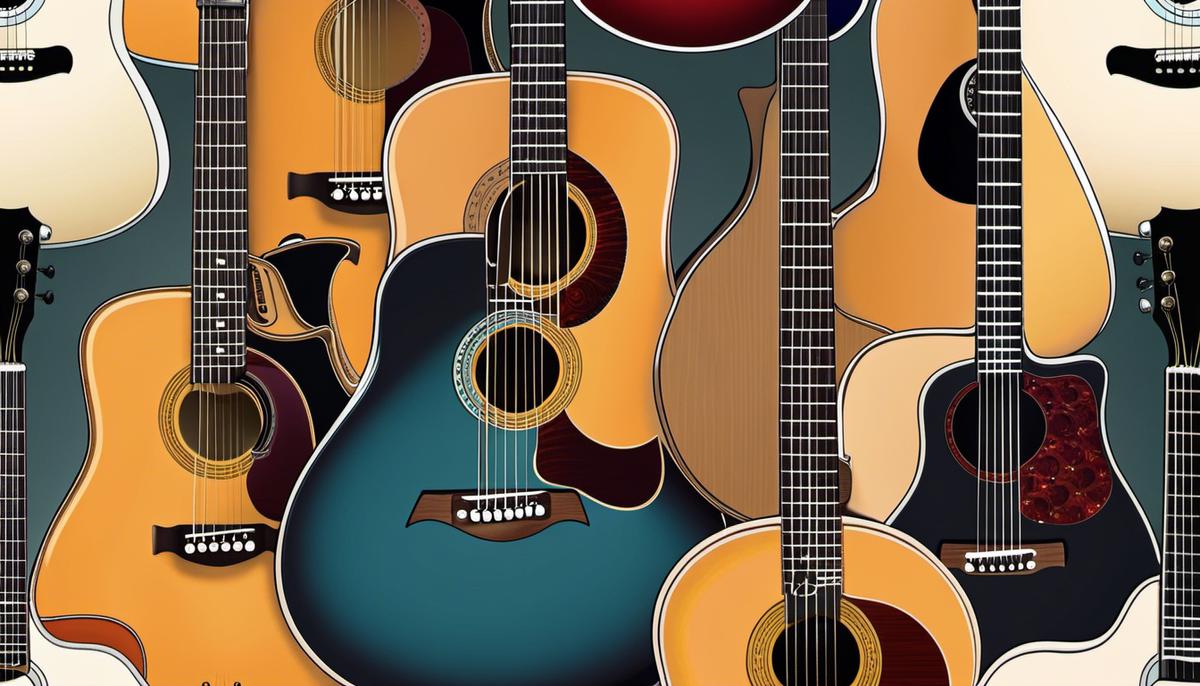 Illustration of acoustic guitars in different price ranges, showcasing the diversity of options available