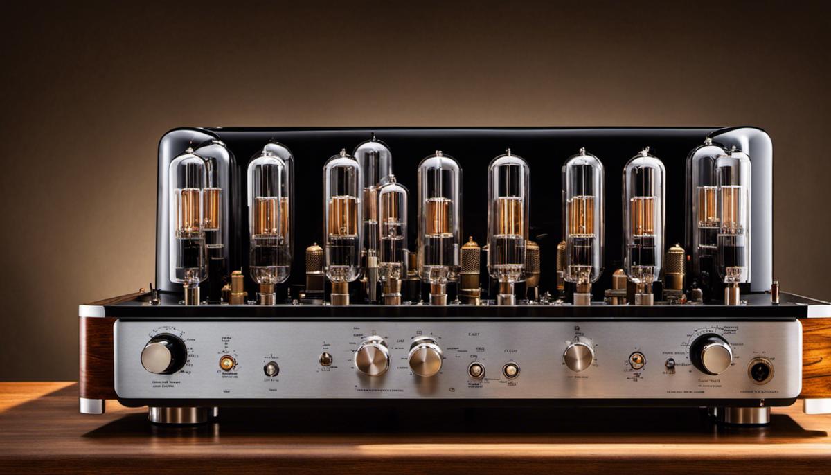 Image of a tube amplifier, showing the vacuum tubes and other components.